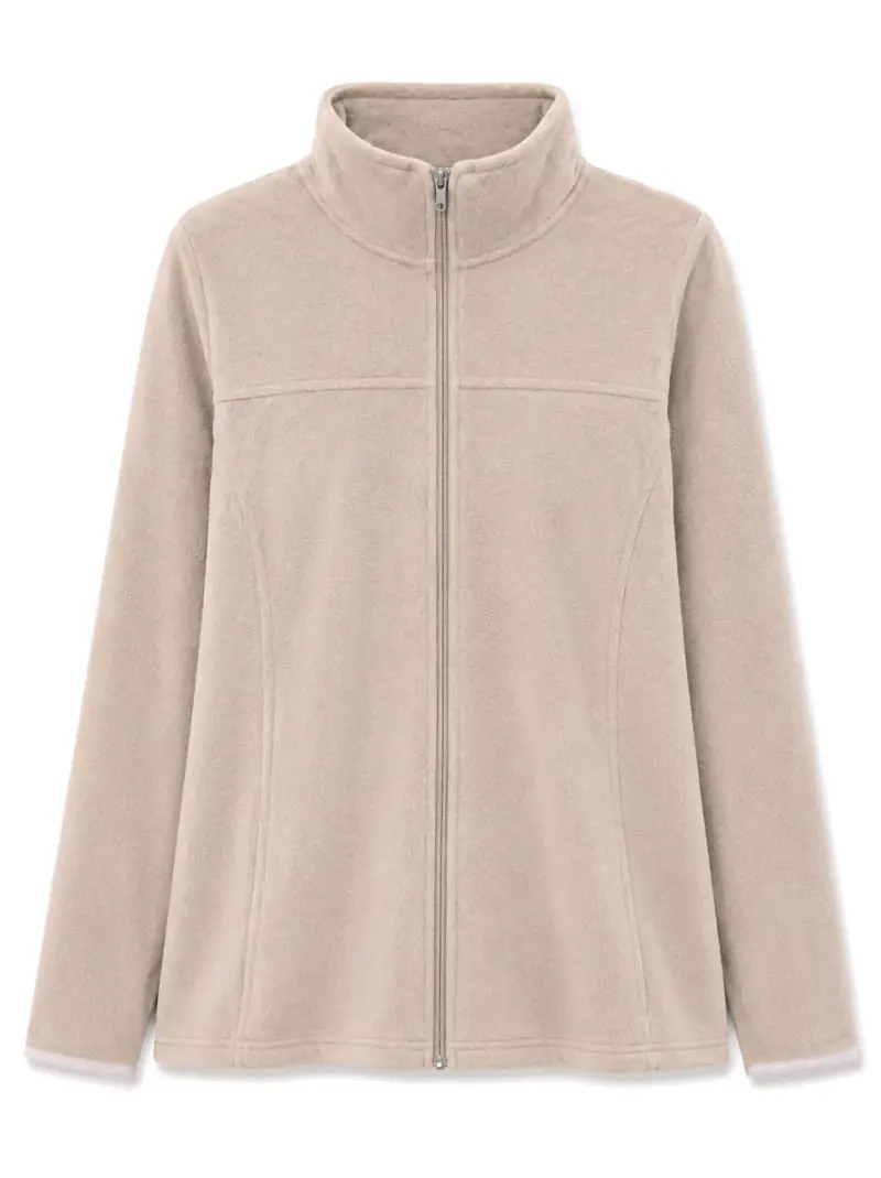 Chaqueta polar beige con cierre completo