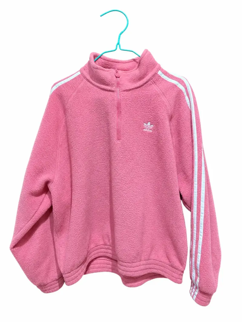 Polerón Adidas rosa con cierre y franjas - 1