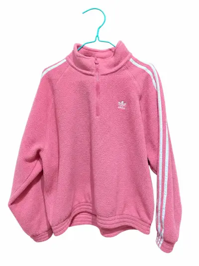 Polerón Adidas rosa con cierre y franjas - miniatura 1