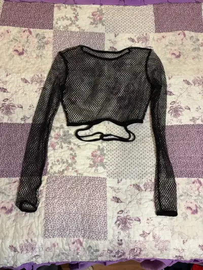 Top de malla negro manga larga - miniatura 1