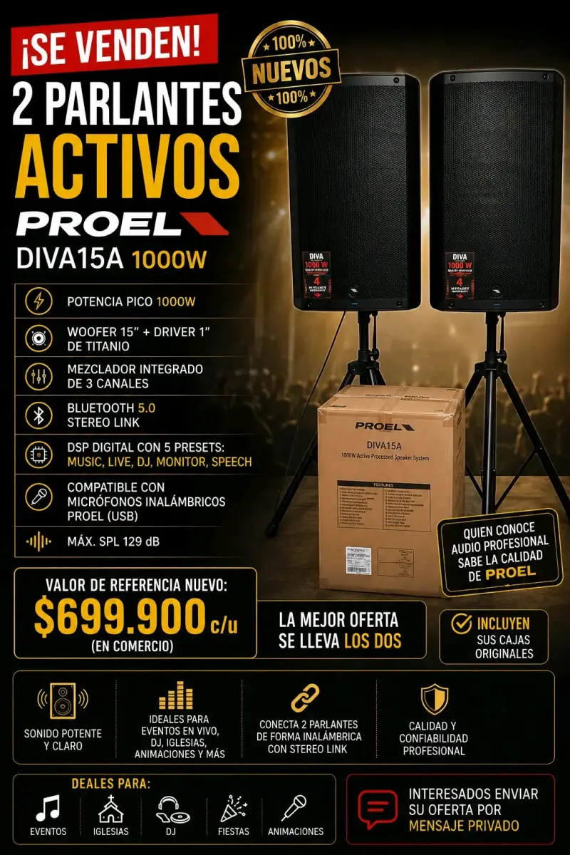 Parlantes activos Proel DIVA15A 1000W nuevos