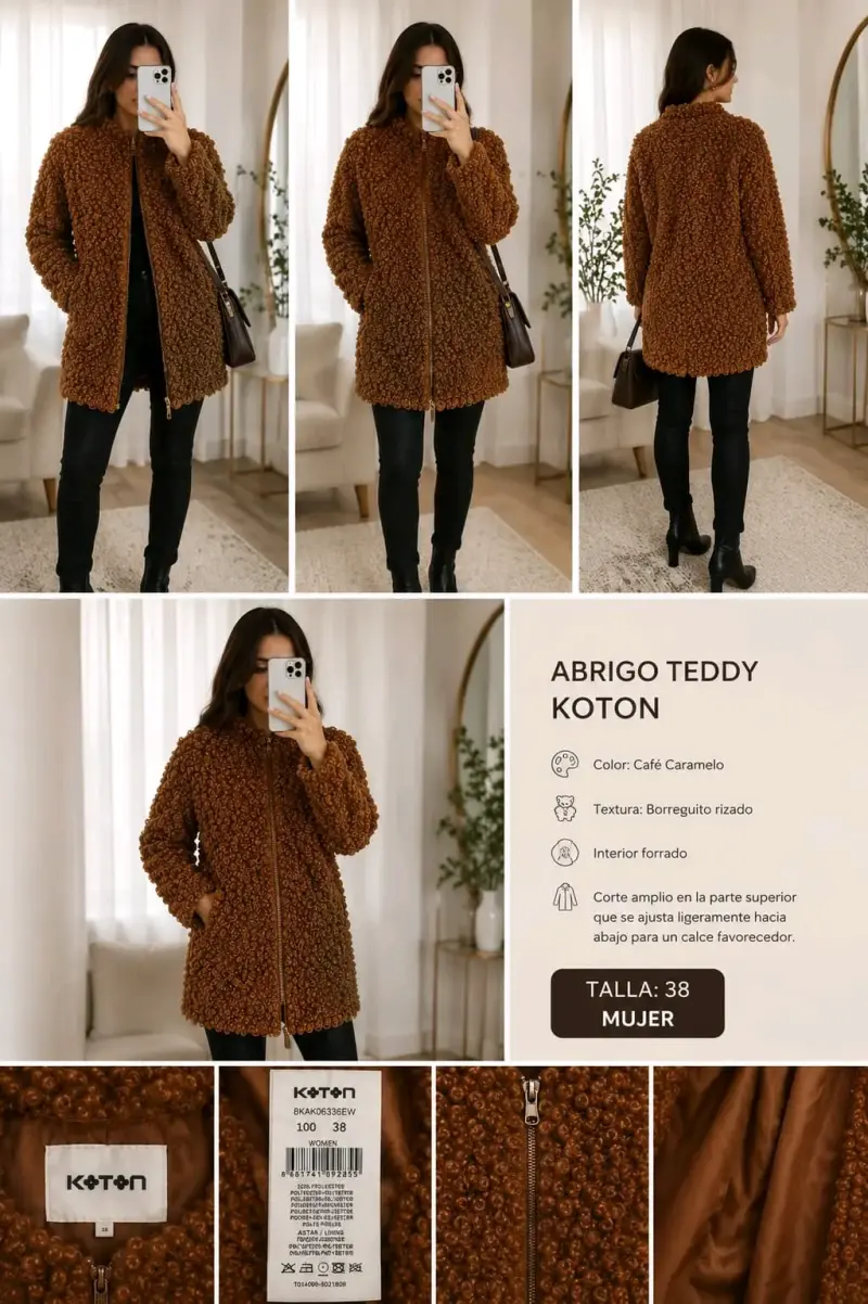 Abrigo Teddy Koton café caramelo