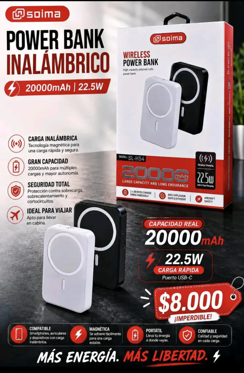 Power Bank Inalámbrico Soima 20000mAh