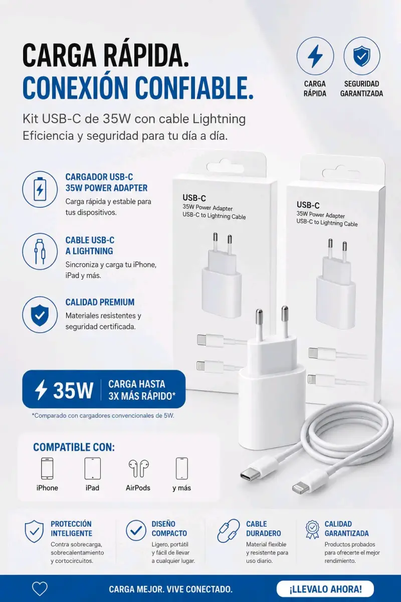 Kit cargador USB-C 35W con cable Lightning