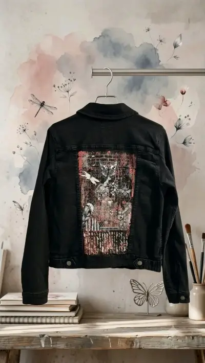 Chaqueta de mezclilla negra con diseño artístico - miniatura 1