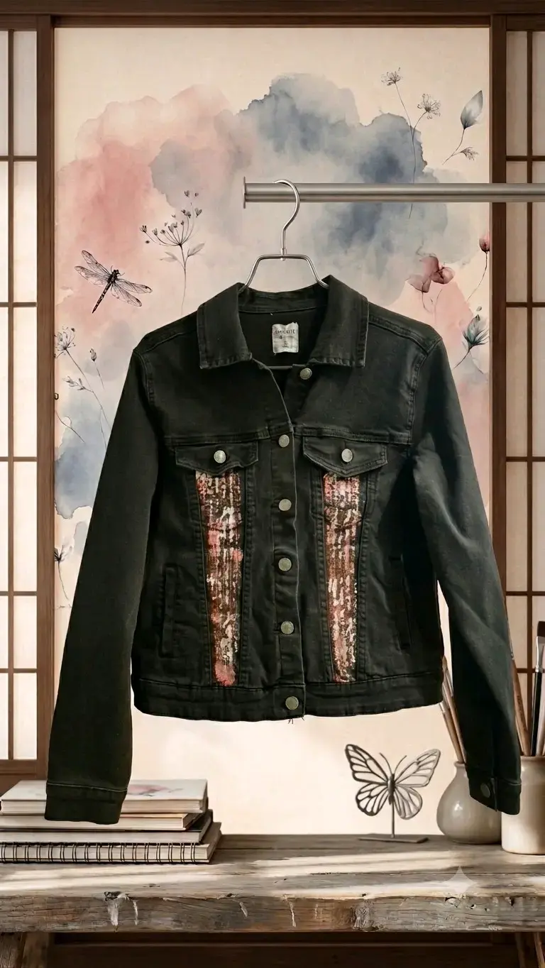 Chaqueta de mezclilla negra con diseño artístico - 2