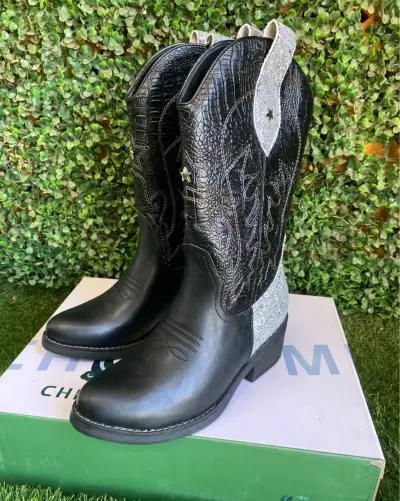 Botas vaqueras negras con detalles brillantes - miniatura 3