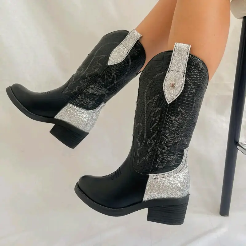 Botas vaqueras negras con detalles brillantes - 6