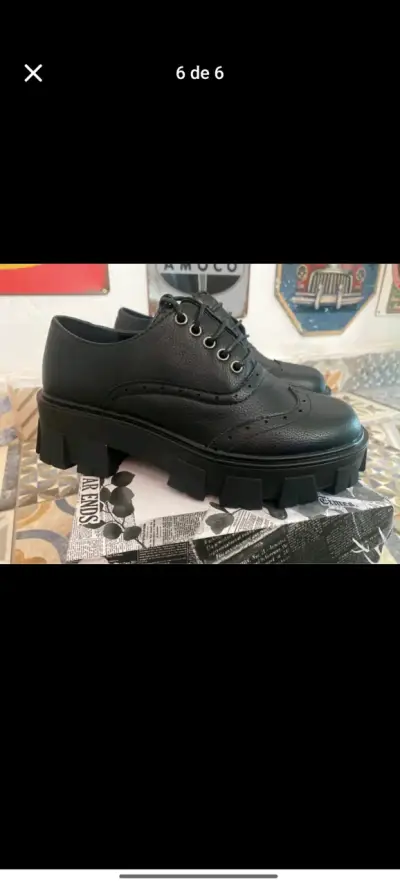 Mocadines negros de cuero con plataforma - miniatura 3