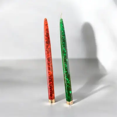 Velas decorativas rojas y verdes con brillo - miniatura 1