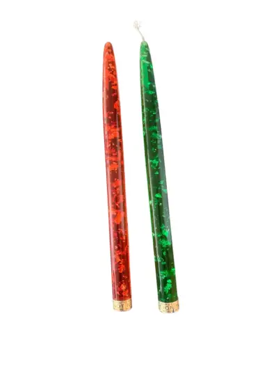 Velas decorativas rojas y verdes con brillo - miniatura 2