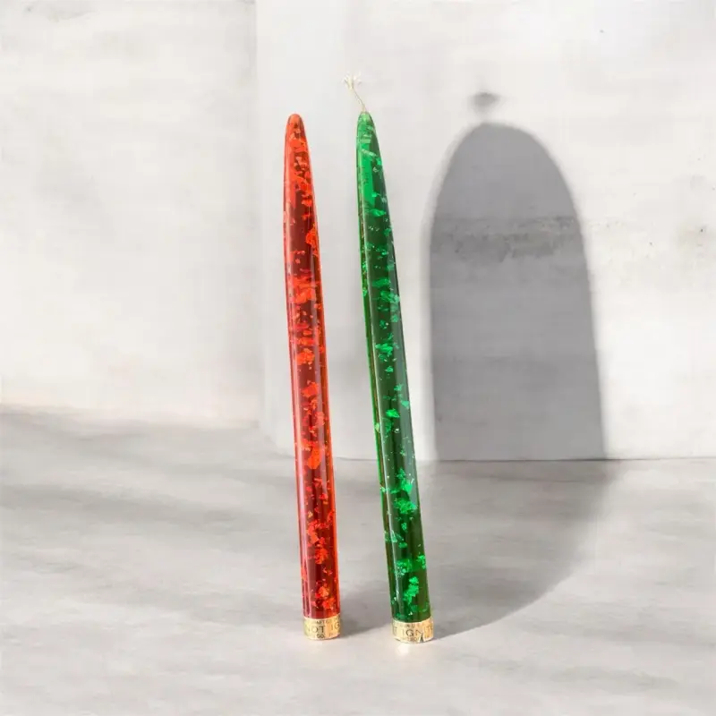 Velas decorativas rojas y verdes con brillo - 4