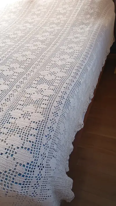 Cobertor tejido a crochet beige - miniatura 5