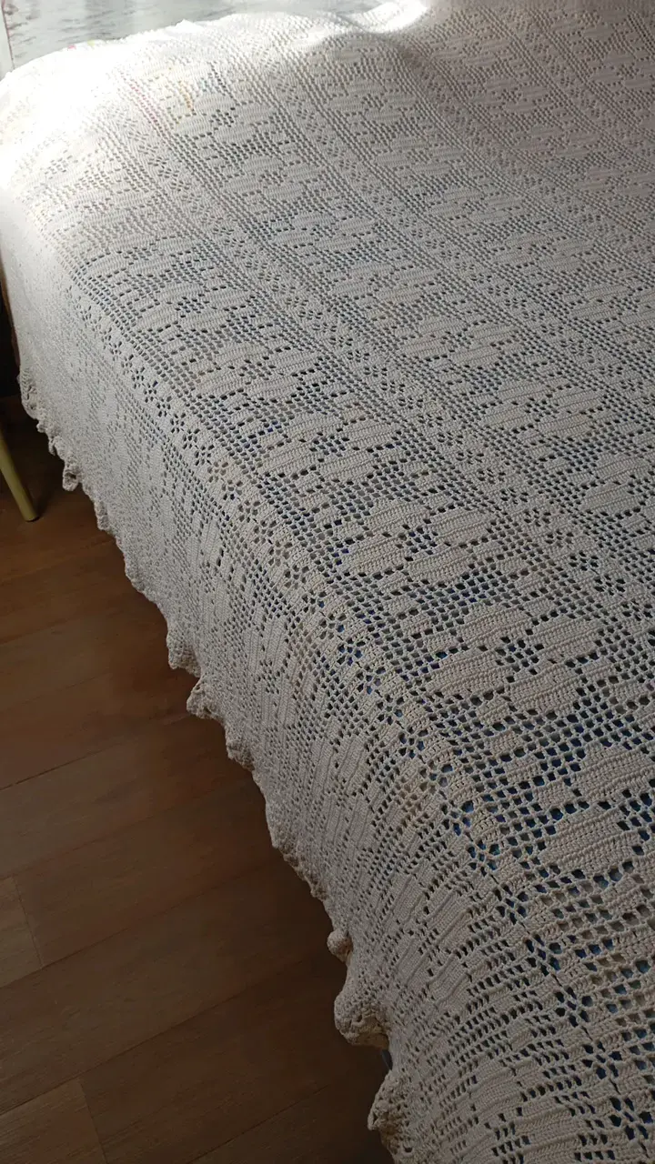 Cobertor tejido a crochet beige - 6