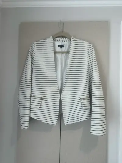 🖤Chaqueta Blazer Michel de Rayas Blanco🖤 - miniatura 3