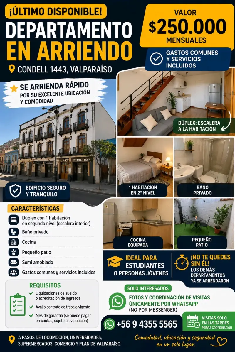 Departamento dúplex en arriendo en Valparaíso