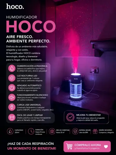 Humidificador Hoco con luz LED y USB - miniatura 1