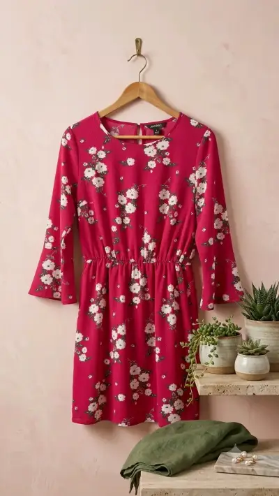 Vestido floral rojo con mangas largas - miniatura 1
