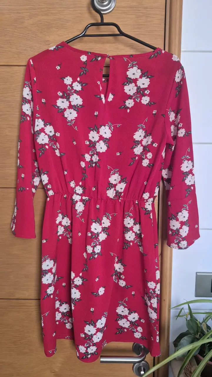 Vestido floral rojo con mangas largas - 3