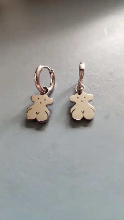 Aros de plata con colgante de oso - miniatura 1