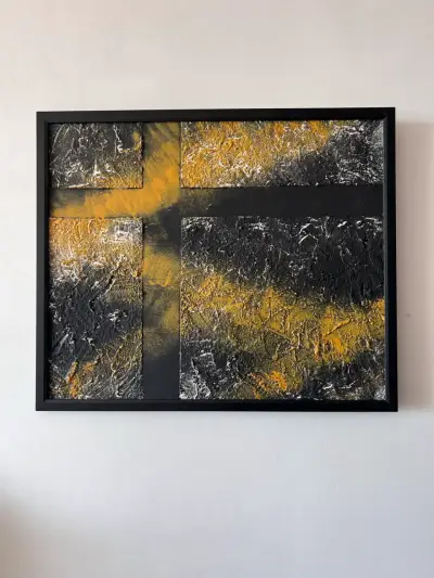 Cuadro abstracto en tonos negro y dorado - miniatura 4