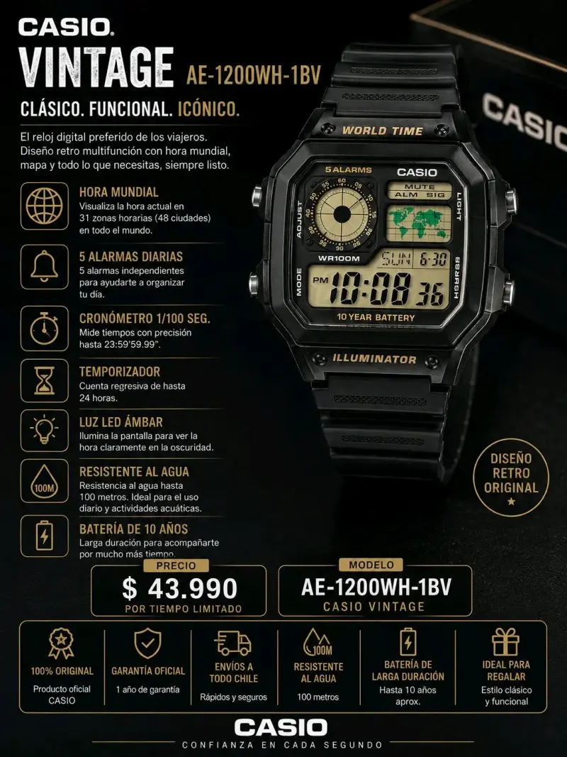 Reloj Casio Vintage AE-1200WH-1BV Negro - 1