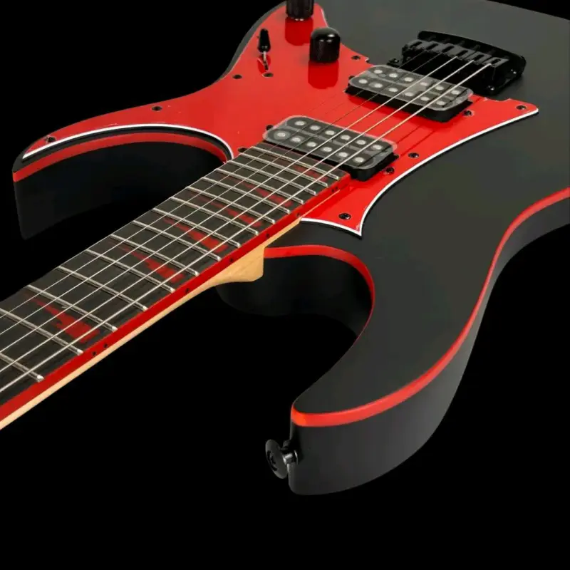 Guitarra eléctrica negra con detalles rojos - 4