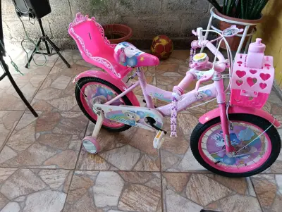 Bicicleta infantil nueva rosa con rueditas aro 16 - miniatura 1
