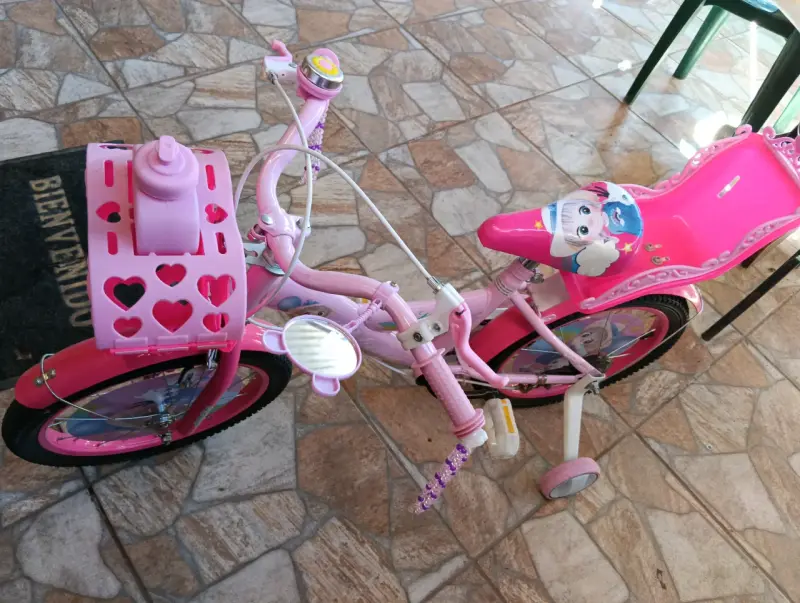 Bicicleta infantil nueva rosa con rueditas aro 16 - 3