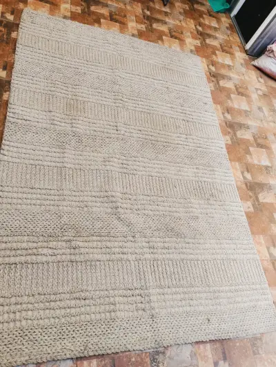 Alfombra grande tejida beige - miniatura 1