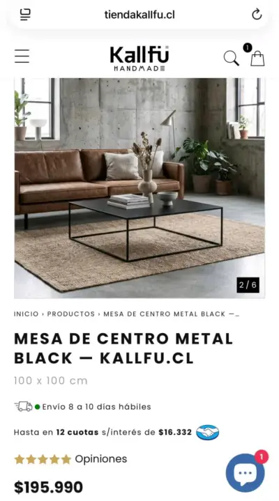 Mesa de centro metal negro Kallfu 100x100 cm - miniatura 1
