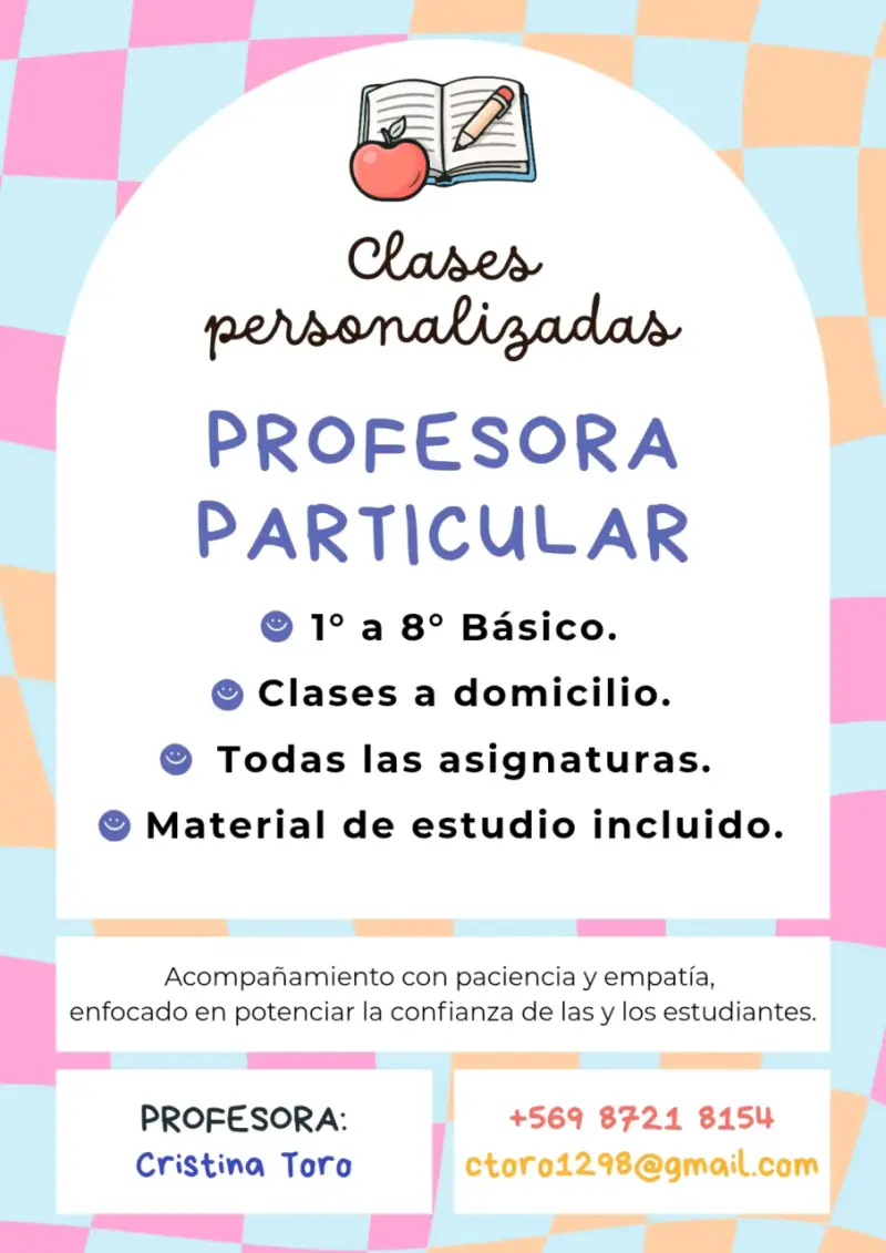 Clases particulares a domicilio 1° a 8° básico