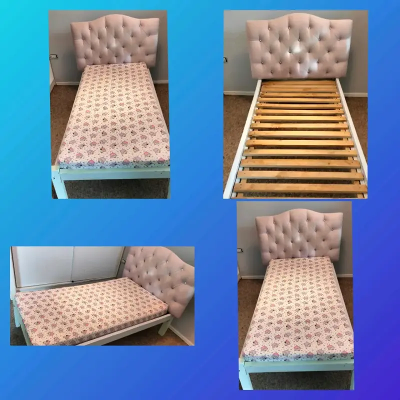 Cama individual con cabecera acolchada
