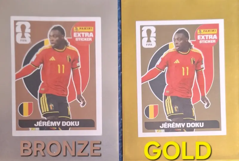 láminas Panini FIFA Jérémy Doku,dorada ybronce