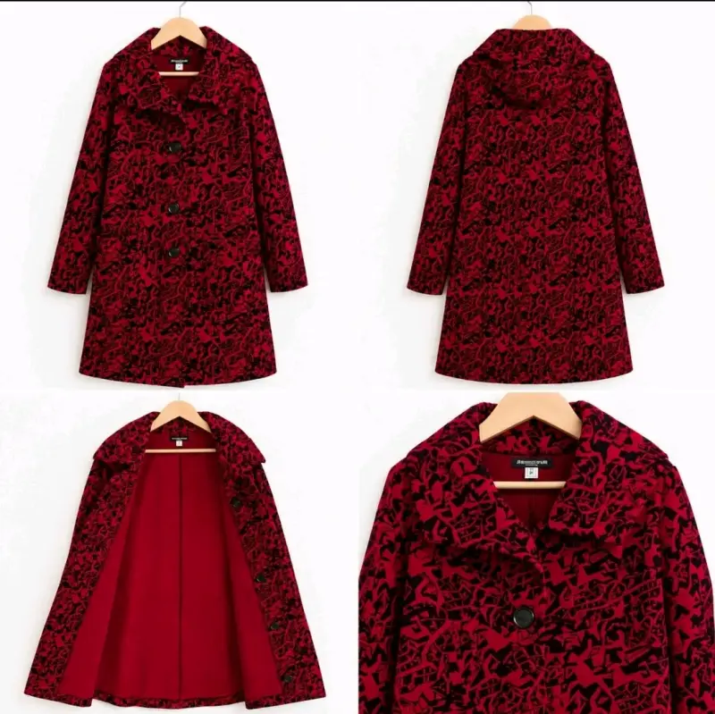 Abrigo rojo con diseño floral para mujer - 1
