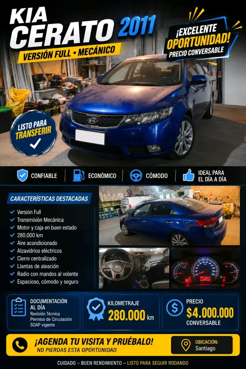 Kia Cerato 2011 versión full mecánico