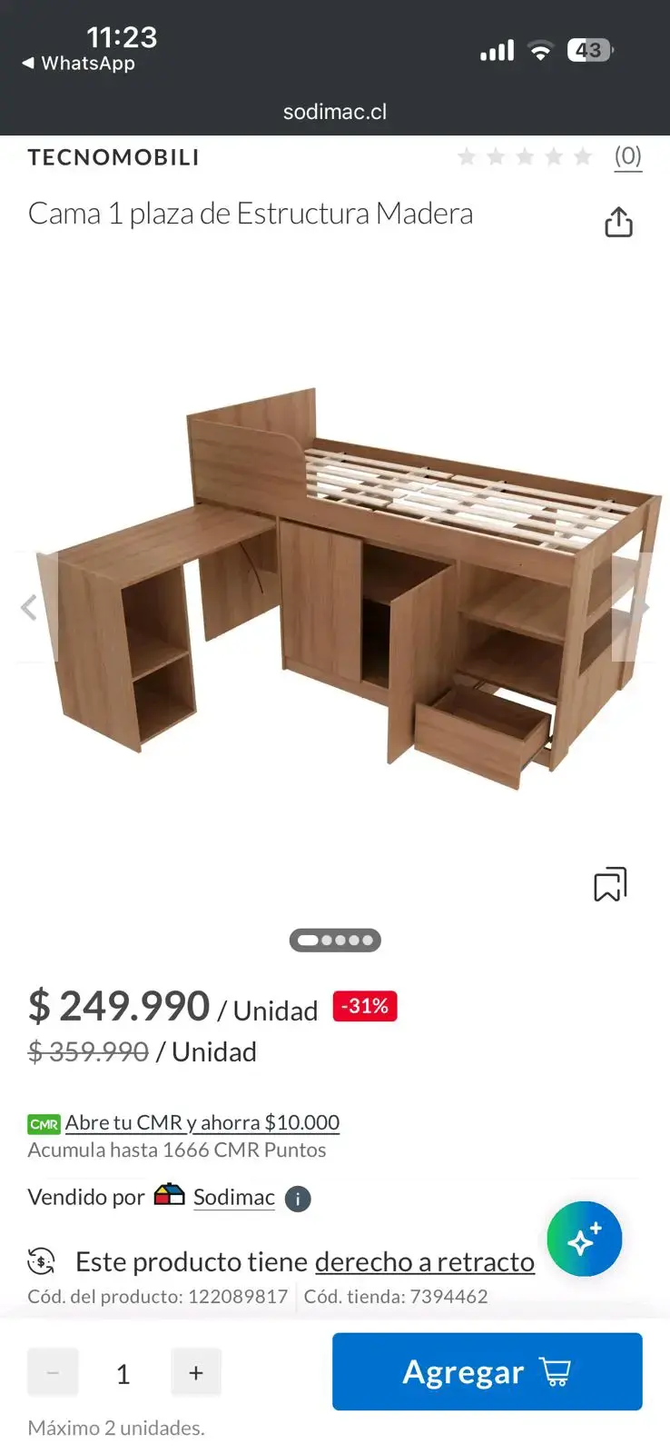 Cama alta con almacenamiento de madera - 2