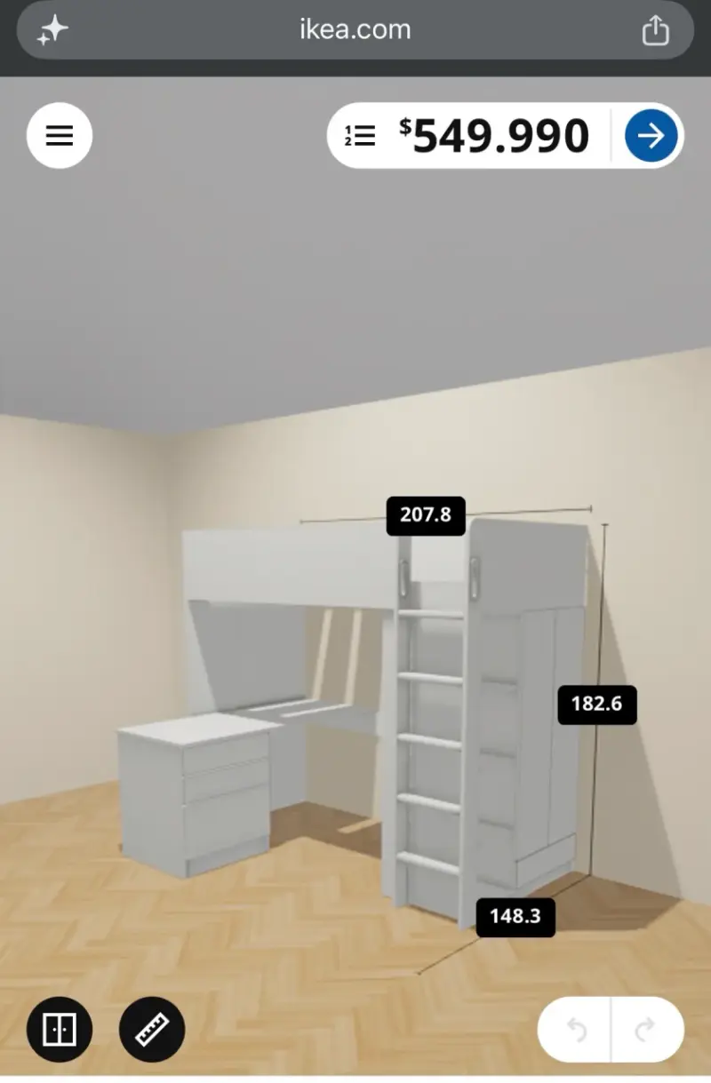 Cama alta con escritorio y escalera IKEA - 1