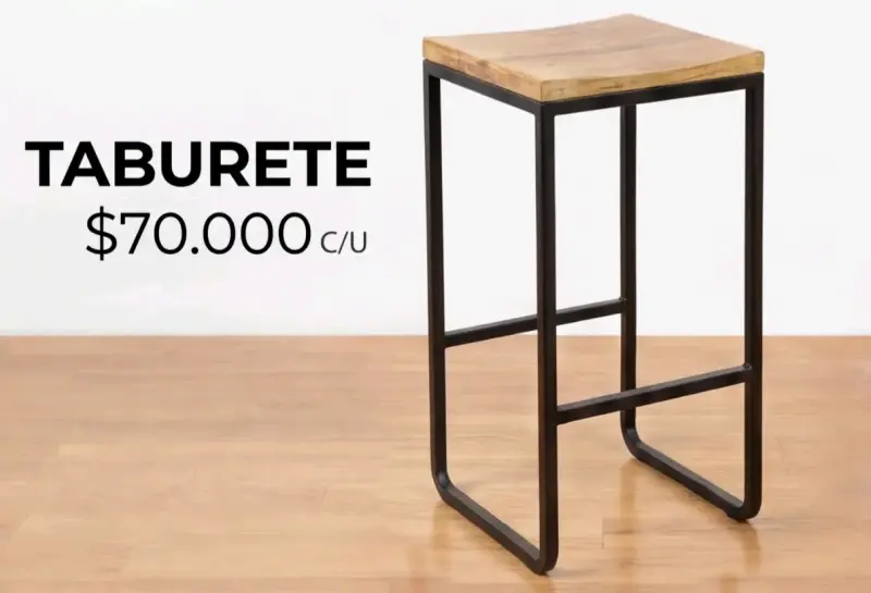 Taburete de madera y metal moderno