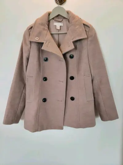 Abrigo beige de lana con doble botonadura - miniatura 2