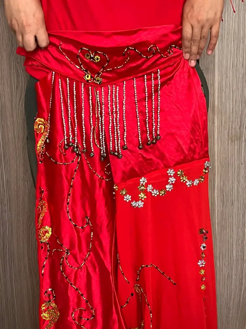 Falda de danza oriental roja con bordados