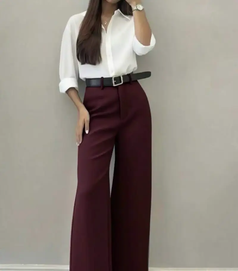 Pantalones de vestir burdeos para mujer - 3