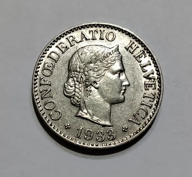 Moneda suiza de 10 Rappen 1933 de Nickel - 1