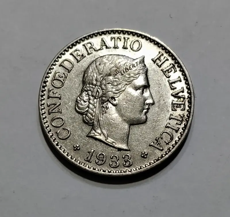 Moneda suiza de 10 Rappen 1933 de Nickel - 3