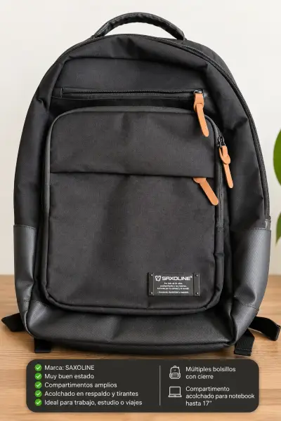 Mochila negra con múltiples compartimentos - miniatura 4