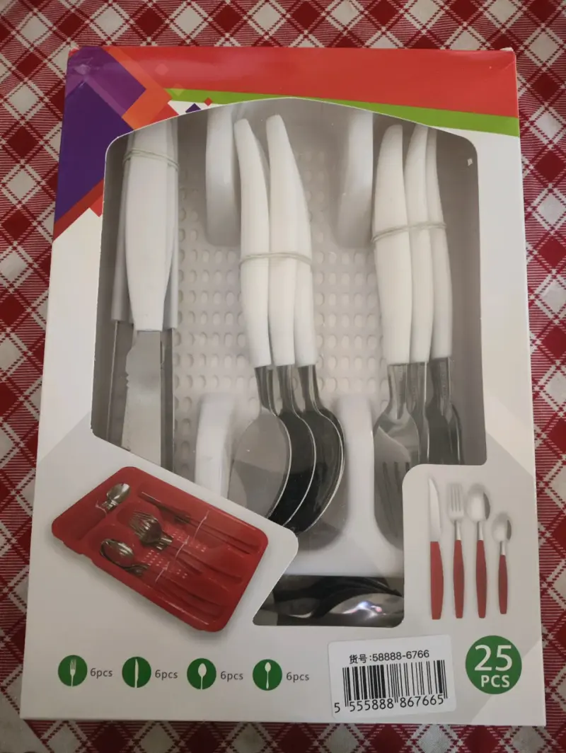 Juego de cubiertos 25 piezas con mango blanco