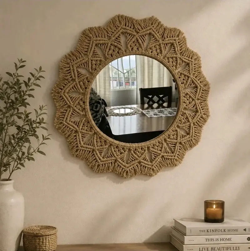 Espejo decorativo de macramé artesanal - 2