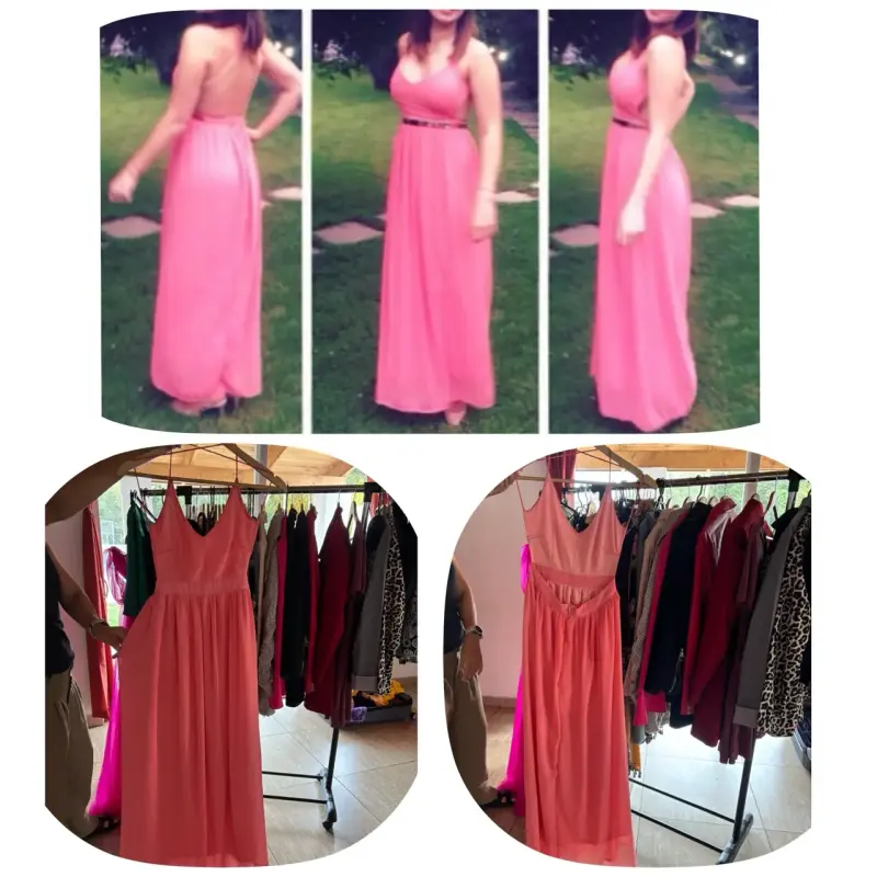 Vestido largo rosa sin mangas - 3