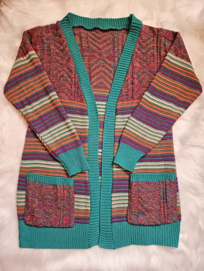 Cardigan de punto multicolor con bolsillos - miniatura 1