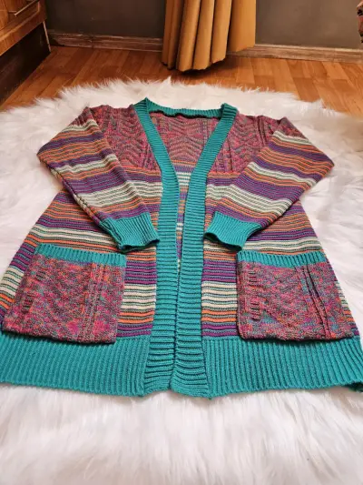 Cardigan de punto multicolor con bolsillos - miniatura 2